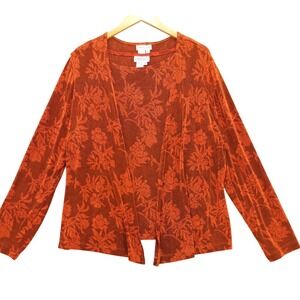 Coldwater Creek Orange Rust Floral Slinky Knit Cardigan Tank Set L Travel Knit
